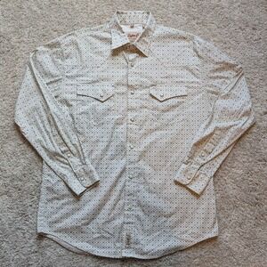 Rafter C Western Snap Shirt Mens Large White Tan ProFlex45 Geometric